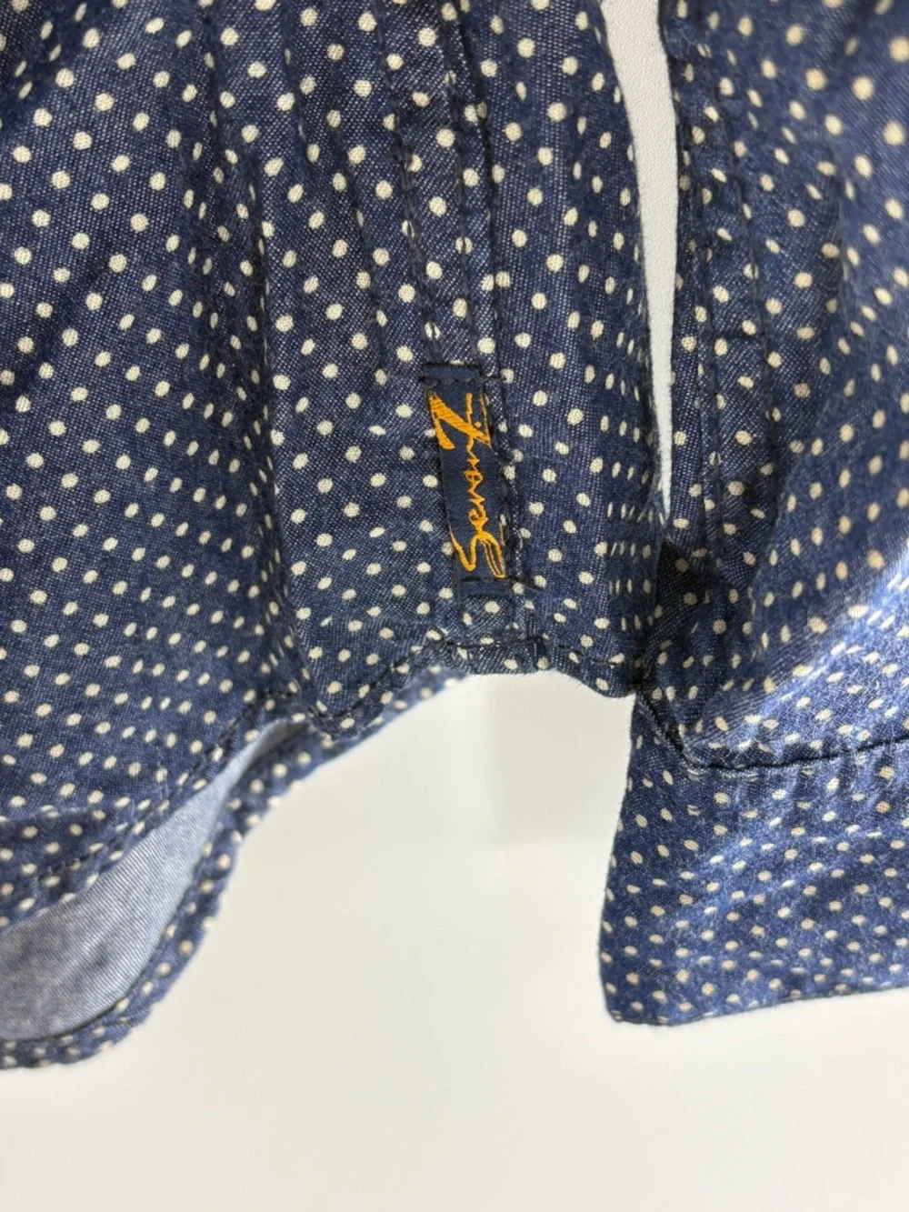 7 For All Mankind Blouse Women's Navy W/ White Polka Dot Western Button Down -L - Picture 6 of 7